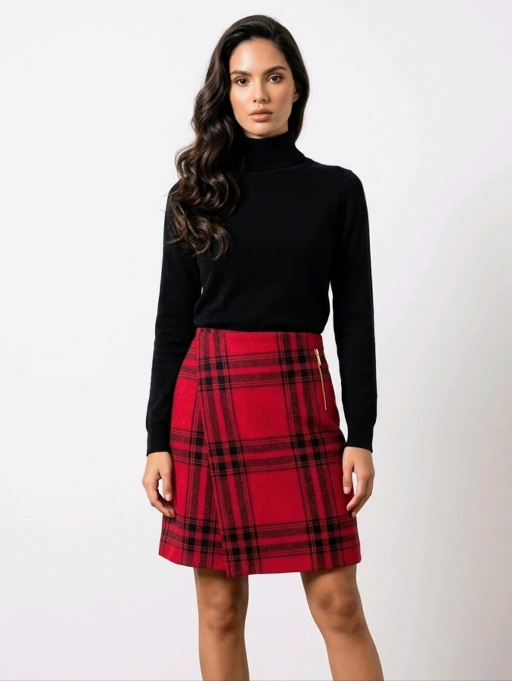 British Khaki Womens Preppy 90's Retro Tartan Plaid Asymmetrical Mini Skirt sz 4